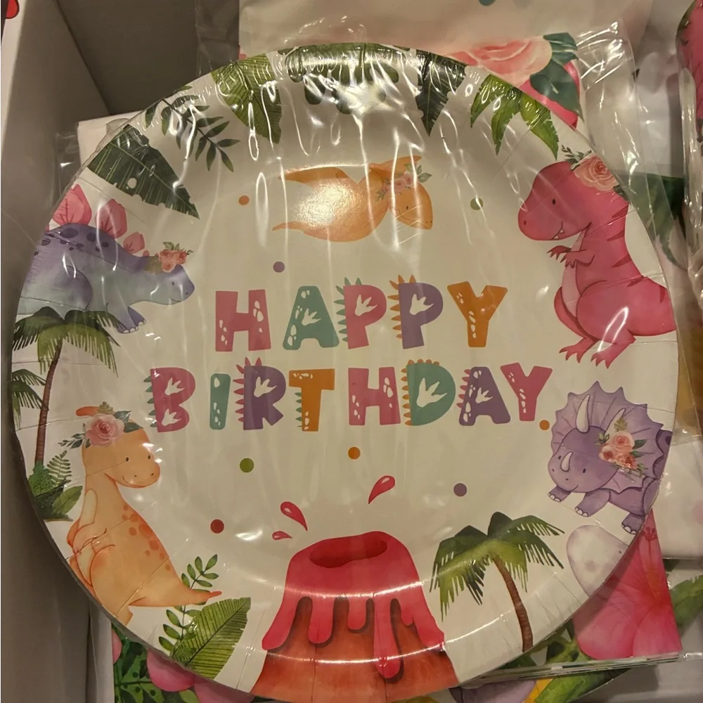 Dinosaur First Birthday Party Supplies-Girl 1st Birthday-24 Guests